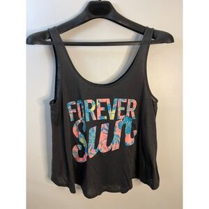 American Eagle Aloha Tank Top Girls XL Black Forever Sun Tropical Graphic Linen
